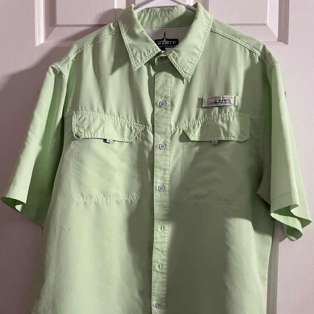 Large (L) Men's Habit Green Short Sleeve Sports Fishing Shirt